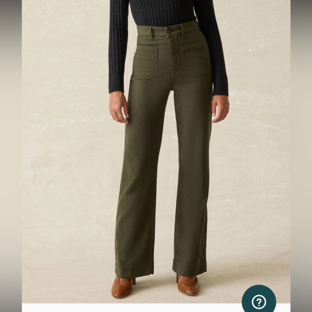 Faherty stretch terry patch pocket pants, olive green, size 25